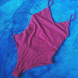 Burgundy One Piece strappy body suit highwaisted